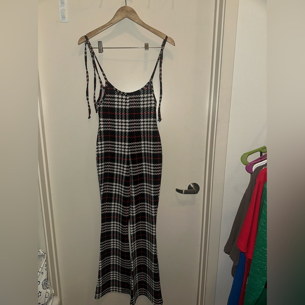 “Almost Famous” Houndstooth Flare-Leg Jumpsuit